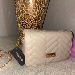 Bebe Taupe Quilted Crossbody Bag